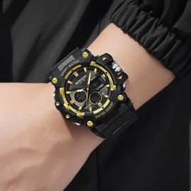 Military Watches Men's Digital Watch Outdoor Analogue Digital Watch for Men Boys Multifunctional Sports Watch Alarm Clock Military Watches for Men Tactical Digital Watch LED 5ATM Waterproof, black