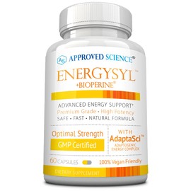 Approved Science Energysyl - Caffeine Free - with Adaptogens, B Vitamins, and Bioperine - 1 Month Supply - 60 Capsules - Made in The USA