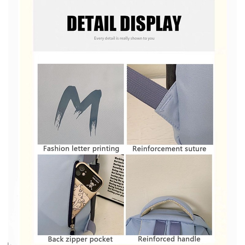 Fashion Backpack with Letter M Design, School Supplies Aesthetic Book