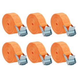 Behiruch Pack of 6 Tie Down Straps, 25 mm x 2.5 m Lashing Strap with Clamping Lock, Lashing Strap Adjustable Straps for Attaching, Lashing Straps for Car, Bike, Motorcycle, Luggage (Orange)