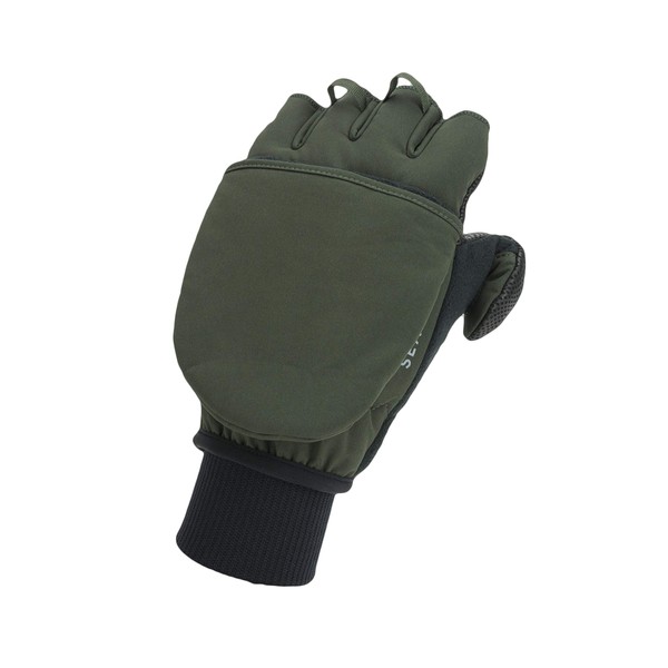 SEALSKINZ Unisex Windproof Cold Weather Convertible Mitt, Olive Green/Black, XX-Large