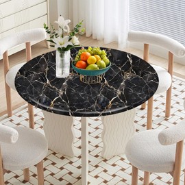 SuxiGlo Fitted Round Table Cover, Waterproof Polyester Elastic Tablecloth, Washable Table Protector for Picnic, Camping, Indoor and Outdoor 36"-44"