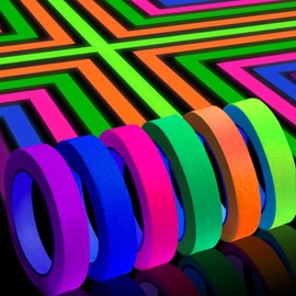 Whaline 6 Colors Neon Gaffer Cloth Tape, Fluorescent Rainbow Color UV Blacklight Glow in The Dark Tape for UV Party (0.6 inch x 60 feet)