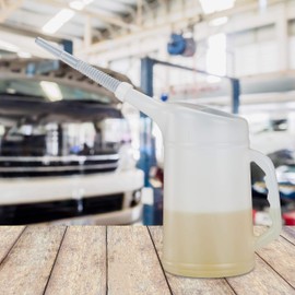 Relaxdays Oil Can 2 L Flexible Filling Neck Oil Measuring Cup Scale Oil Change Shatterproof Car Workshop PE White