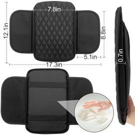 Leather Car Armrest Cover, Universal PU Leather Center Console Cushion for Car, Waterproof Non Slip Arm Rest Seat Storage Box Mat Auto Interior Accessories
