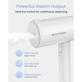 BEAUTURAL Steamer for Clothes, Portable Garment Wrinkle Remover, Fast 30s Heat-up, Foldable and Handheld, 120V Only (Not for 220V Europe)