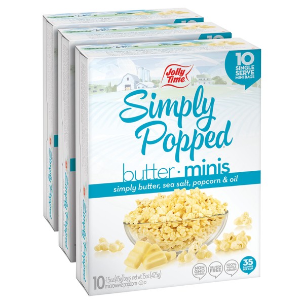 Jolly Time Simply Popped Butter Minis, Lightly Salted Microwave Popcorn,