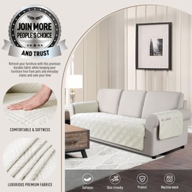 TAOCOCO Waterproof Couch Covers for Pets Dogs with Non Slip Backing, Sofa Seat Covers with Side Pocket for 3 Cushion Couch Washable Dog Couch Cover Protector Sofa Slipcovers(Sofa Plus, Off White)