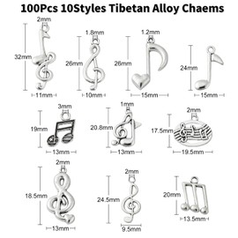 DanLingJewelry 100Pcs 10 Styles Musical Note Charms Music Symbol Vintage Elegant Chic Instrument Charms for Craft Jewelry Making Finding DIY