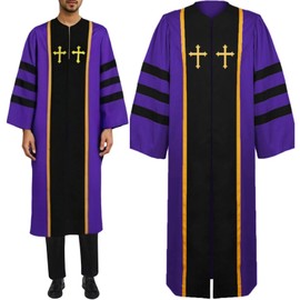 Priest Costume Adult Church Christian Cross Robe Men Women Pastor Father Outfit (Purple, Medium)