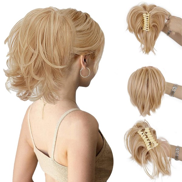 AOWVUTS Ponytail with Clip Short Curly Ponytail Clip in Claw