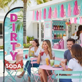 WODICY Dirty Soda Feather Flag with Poles 8.2ft Soda Bar Sign Weatherproof