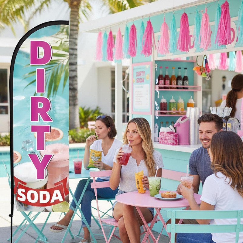 WODICY Dirty Soda Feather Flag with Poles 8.2ft Soda Bar