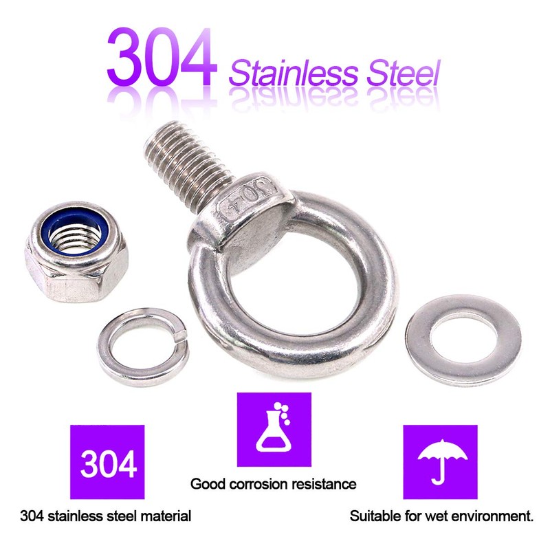 8Pcs 304 Stainless Steel M16 Male Thread Lifting Ring Eye