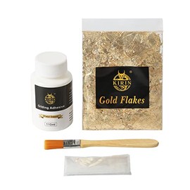 110ml Gilding Adhesive, 5g Gold Flakes Kit with The Gold Metal Leaf Adhesive, Epoxy Resin Water Based Glue for Gold Leafing Canvas,for Gold Leaf Furniture.DIY(1 Gilding Brush+1 Gloves)