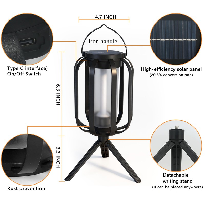 Solar Lanterns Outdoor Lights, 2 Pack Hanging Lantern with Flickering