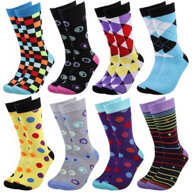 Falari Men Colorful Funny Novelty Crazy Combed Casual Dress Socks (8-pack 934)