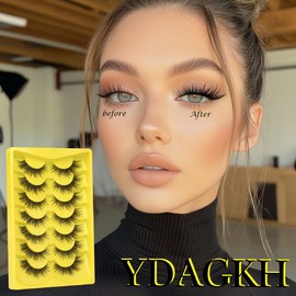 Natural Lashes Manga Eyelashes Cat Eye False Eyelashes Natural Look 18mm Anime Lashes Wispy Strip Lashes D-Curly Thin Band Unique Spikes 7 Pairs Fairy Mink Lashes Cosplay Fake Lashes