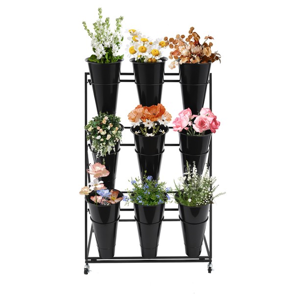 RudiUsoy Flower Display Stand with 9 Buckets, 3 Layer Metal