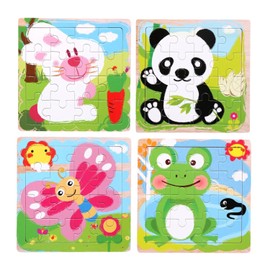 Juguete Didáctico Rompecabezas Infantil de Madera de 16 Piezas para Niños Preescolar | Regalo Cumpleaños Fiesta Día del Niño | Set con 4 Piezas (Animales 2)