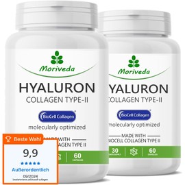 BioCell® 120 Hyaluronic Acid Collagen II Capsules, High Dose 1000 mg Collagen/Day Skin Hair Joints from NP-Vital (2 x 60 Capsules)