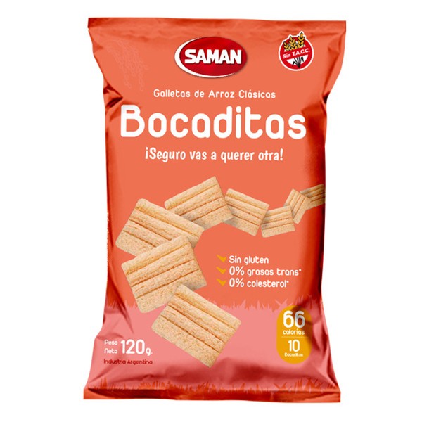 Saman Bocaditas Clásicas Galletas de Arroz Clásicas Classic Snacks Classic Rice Crackers, 120 g / 4.23 oz (pack de 3)