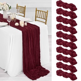 Lykoow 10 Packs Burgundy Cheesecloth Table Runner,10Ft x 35" Wine Red Rustic Gauze Boho Wedding Table Runner Decoration, Wedding Table Decor Table Cloth for Wedding Party Bridal Shower Table