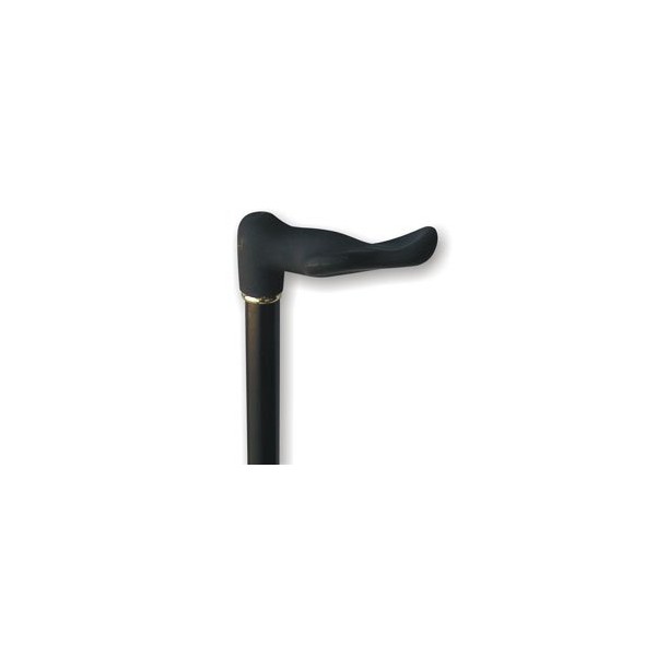Walking Cane - Black Right Handle with Solid Wood, Black Stained Shaft