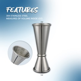BGM.FOX® Japanese Style Double Jigger 2 oz 1 oz Cocktail Bar Jigger with Measurements Inside,Silver