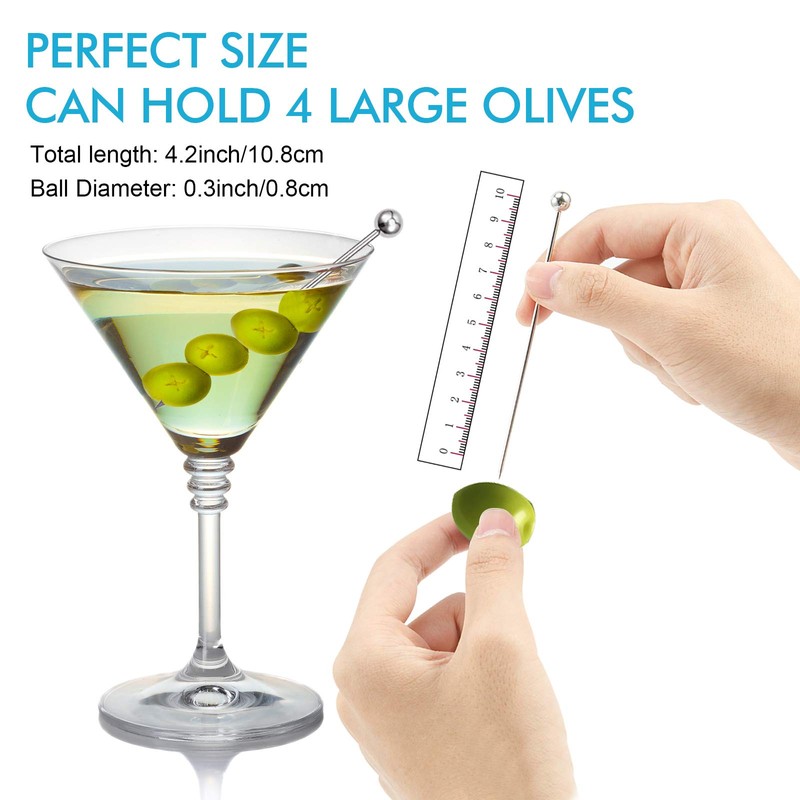 Cocktail Picks, 16PCS Upgrade Stainless Steel Toothpicks Martini Olive Skewers,