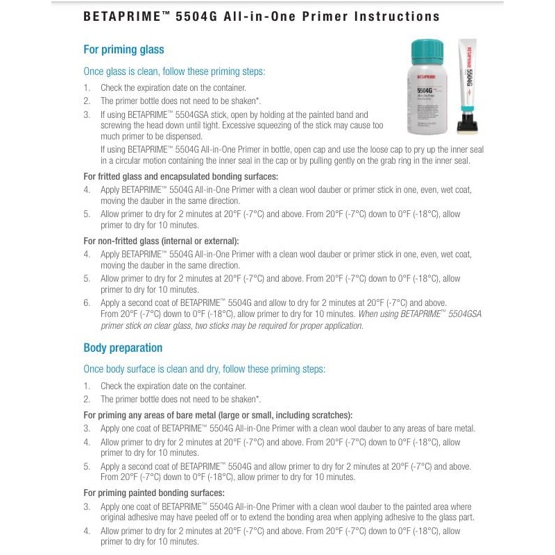 Betaprime 5504GSA Automotive Glass Individual Primer Sticks 10ml Case of