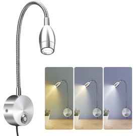 LED Reading Lamp Gooseneck Lamp Bed Lamp Reading Light with Dimmable 3 Colour Temperatures 3 W Bed Light with Switch Touch Switch Reading Light for Bedroom Office Desk Bed