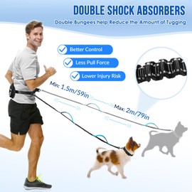 Eyein Hands Free Dog Lead - Anti Pull Double Dog Lead with Removable Pouch, Reflective Bungee Pet Leash with Dual Handle, Adjustable Waist Pet Training Leash for Medium And Large Breed(M, for 2 Dogs)