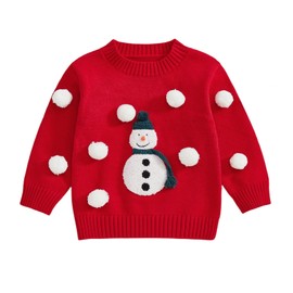 Infant Newborn Baby Christmas Sweater Cute Candy Cane Warm Knitted Sweater Top Toddler Fall Winter Clothes (Red Snowman, 18-24 Months)
