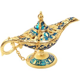 Vintage Aladdin Magic Lamp Genie Collector's Edition,Rare Classic Arabian Props Aladdin Pot and Delicate Gift for Birthday/Party/Wedding Table Decoration（Golden Blue）