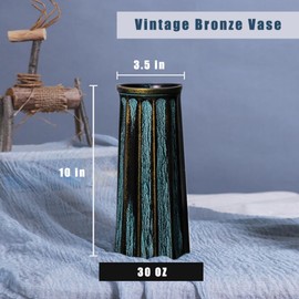 Valemoon Bronze Vintage Vase, 10 Inches Antique Glass Vase Rustic European Unique Chic Style for Tabletop, Kitchen, Office, Living Room Decoration