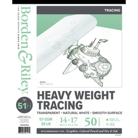 Borden & Riley 14" x 17" #51H Monroe Triple T Parchment Tracing/Heavy Paper Pad, 38 lb., 50 White Sheets, 1 Pad Each