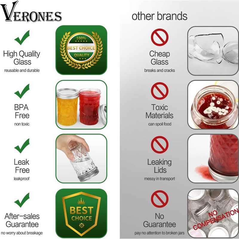 VERONES Mason Jars 8 OZ, 8 OZ Canning Jars Jelly
