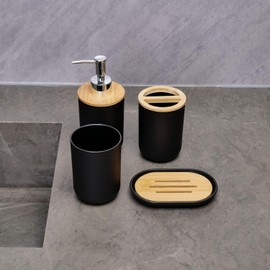 Juego De Accesorios De Baño, Accesorios para Bano Kit De Accesorios para Baño, Juego De Baño Elegante Moderno, Dispensador De Jabón Jabonera Vaso Multiusos Porta Cepillos Dentales, Negro