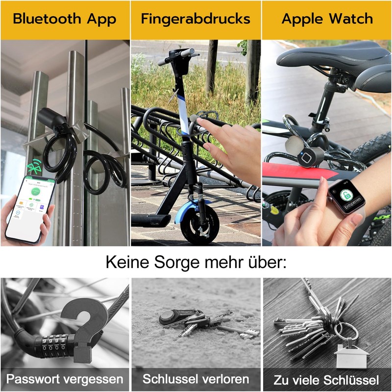 Bicycle Lock with Fingerprint, Eseesmart Cable Lock with Fingerprint App,