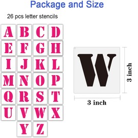 LYPER 3x3inch Letter Stencils Set, 26Pcs Plastic Reusable Scale Spraying Alphabet Stencils Learning Templates for Painting on Wood Wall Home Decor,DIY Craft Projects,Family Names