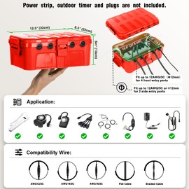 Flemoon Large Outdoor Electrical Box (12.5 x 8.5 x 5 inch), IP54 Waterproof Outdoor Extension Cord Cover Weatherproof, Protect Outlet, Plug, Socket, Timer, Power Strip, Holiday Light Decoration, Red