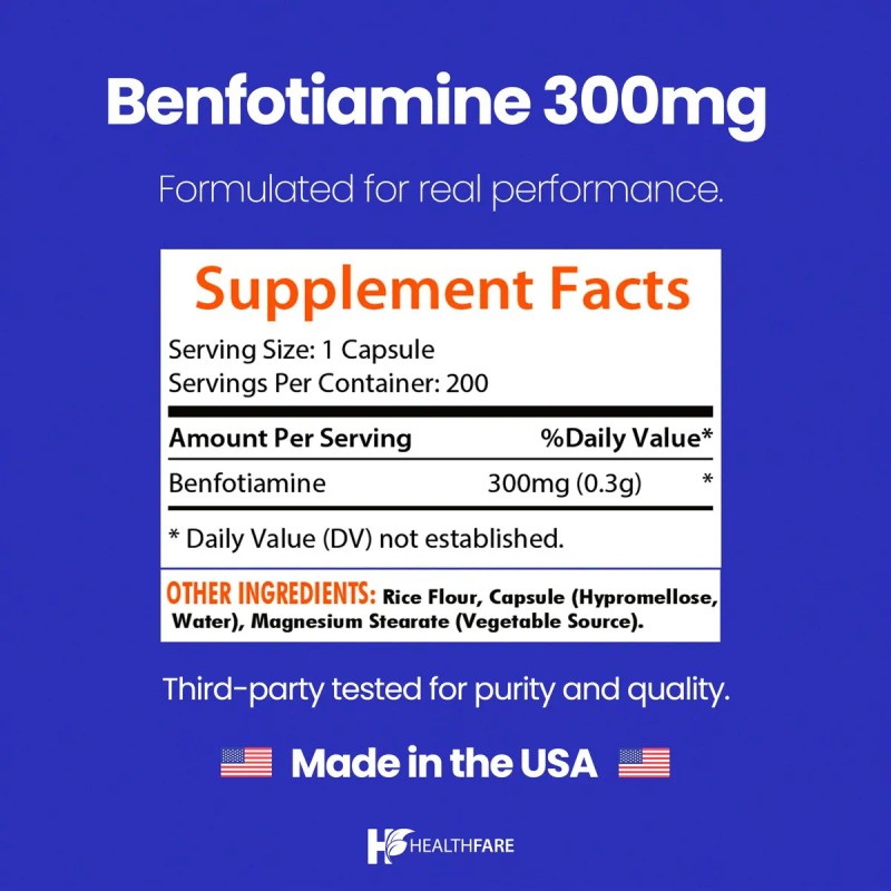 Healthfare Benfotiamina 300mg 200 Cpsulas Pack 2 Vitamina B1 Alta