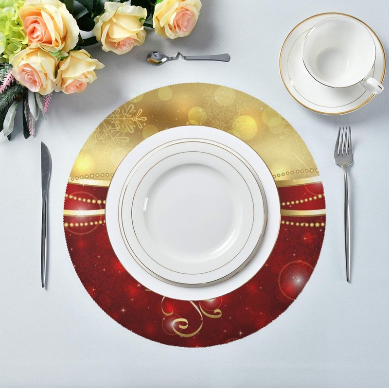 ALAZA Christmas Bells and Red Bow Round Placemats for Dining