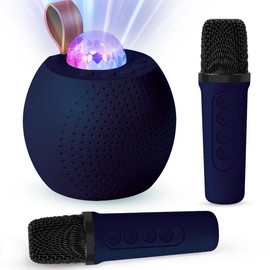 Mini Karaoke Machine for Kids Adults, Bluetooth Speaker with 2 Wireless Microphones:Portable Microphone Speaker with Colorful LED Disco Lights for Home Party-Birthday Gifts for Kids Girls Boys-Purple