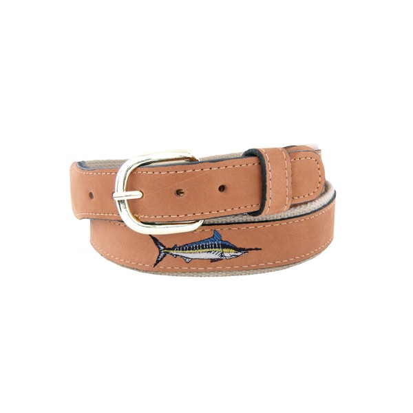 ZEP-PRO Men's Tan Leather Embroidered Marlin Belt, 36-Inch, Tan/Buff