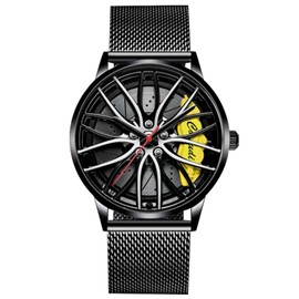 rorios Fashion Men's Watches Analogue Quartz Wrist Watch Car Hub Design Watches Cool Waterproof Watch, Yellow B, Bracelet