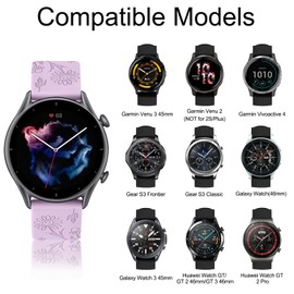 Meliya 20mm 22mm Flower Engraved Watch Bands Quick Release Replacement Wristband, Soft Silicone Bands Waterproof Sport Replacement Straps for Women Men (Light Purple, 20mm)