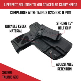 Bear Armz Tactical IWB KYDEX Holster Compatible with: Taurus G3C / G2C / G2S & Millennium G2 PT111 / PT140 Pistol | Inside Waistband | Adjustable Cant (Left)