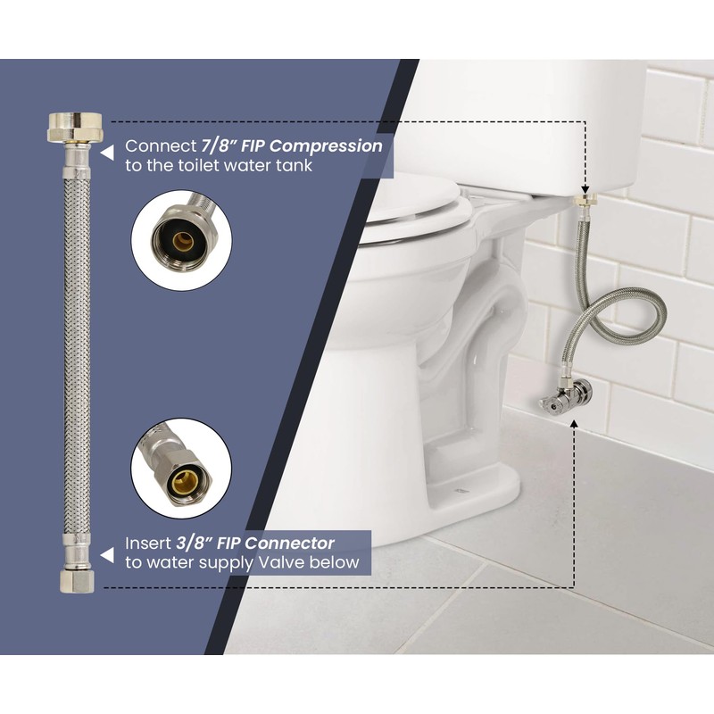 HIGHCRAFT 12 Inch Flexible Toilet Water Supply Line Braided Stainless